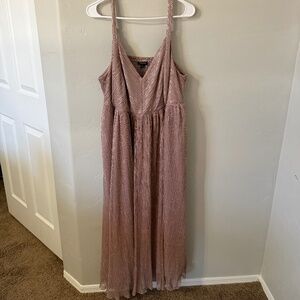 Rose gold Tea length sleeveless vneck dress